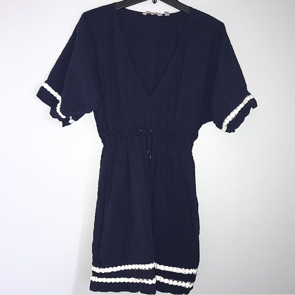 Athleta | Navy dress with Pom Pom stitching